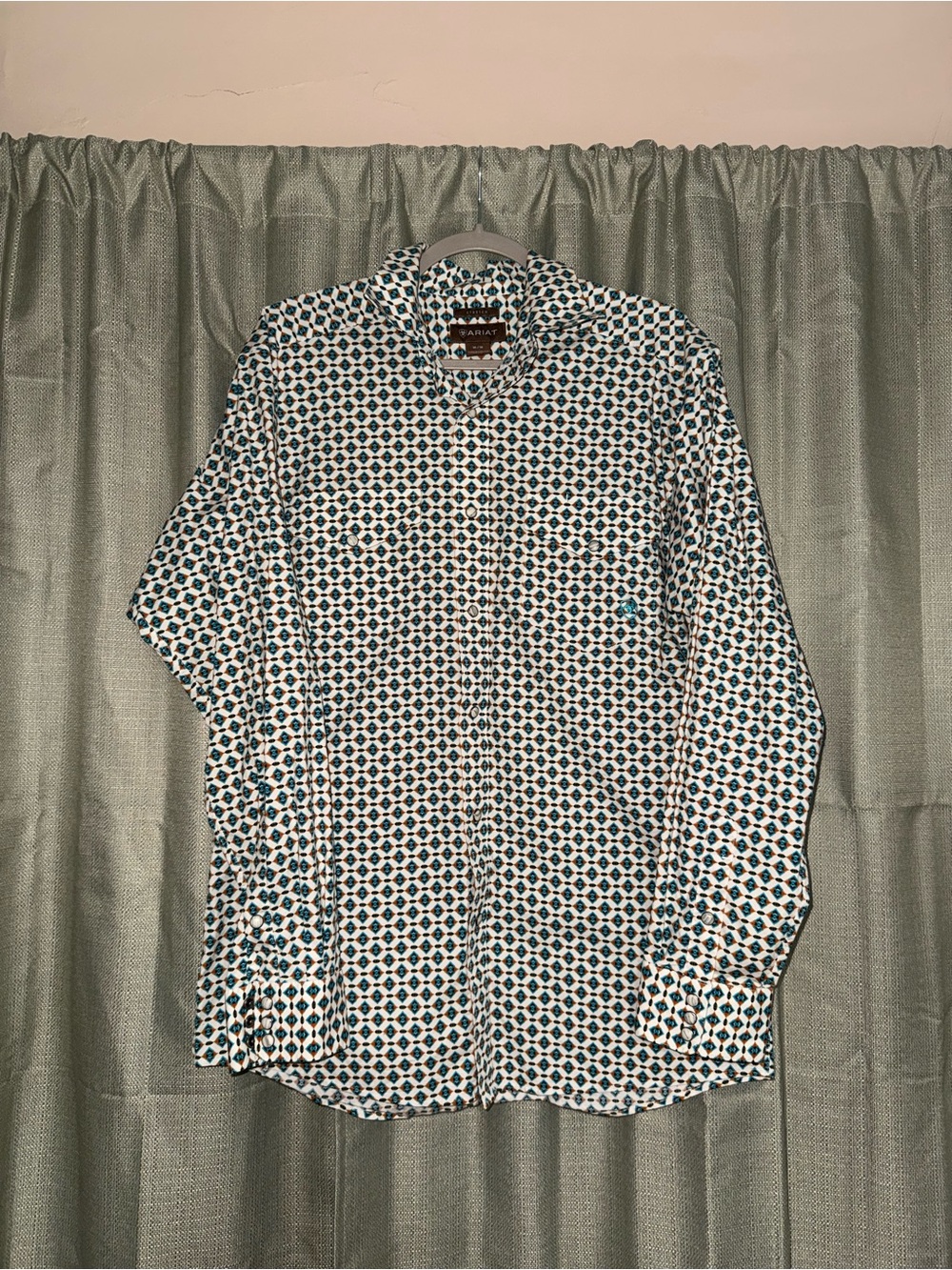 Ariat Men's Printed Long-Sleeve Button-Up Shirt - Teal & White western